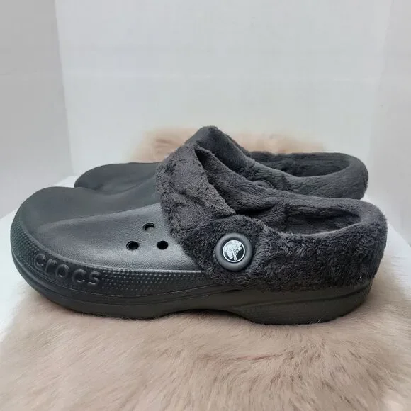 Crocs Black Faux Fur Unisez Clogs Shoes Size 9 M 11 W - Picture 3 of 9